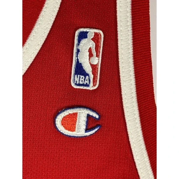Champion NBA 76ers Jersey Mens 48 Stackhouse 42 Red Sewn Logos Mesh Vintage - Picture 3 of 9